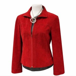 Yvonne de Marie Size 8 Vintage Red Suede Leather Zip Up Front Moto Biker Jacket